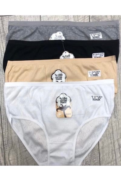 Özten İç Giyim Kadın 12 Li Paket Gri Renk Yüksek Bel %100 Pamuk Kalp Desenli Bato Külot