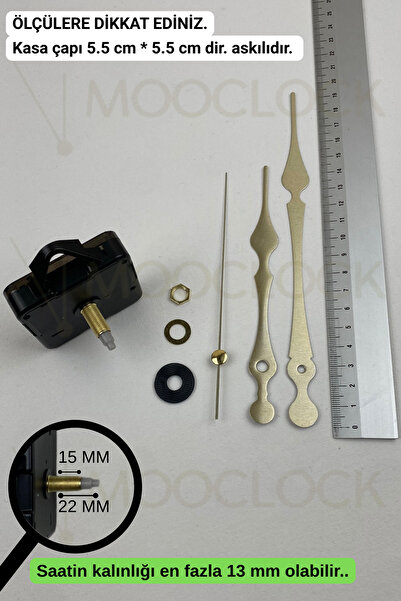 MOOCLOCK Saat Makinesi, Akar Sessiz Duvar Saati Mekanizması, 22 MM şaft, Akrep-Yelkovan-Saniye-(ASKILI)