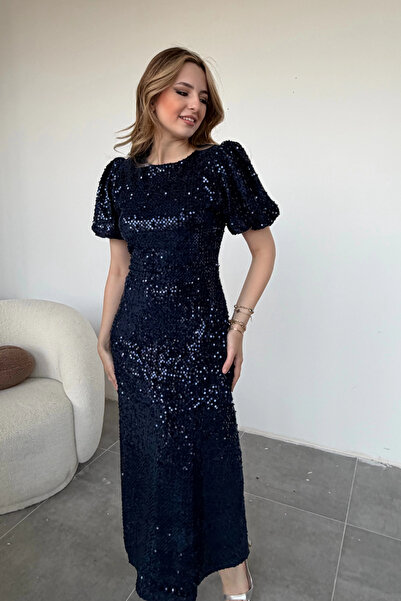HELİS BUTİK Блискуча сукня з паєтками та блискітками, синього кольору