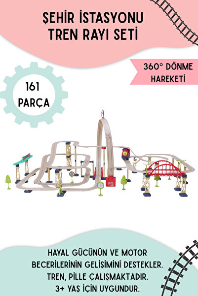 KentOyuncaK Şehir İstasyonu 161 Parça Demiryolu - 360° Dönme Hareketi & Pilli...