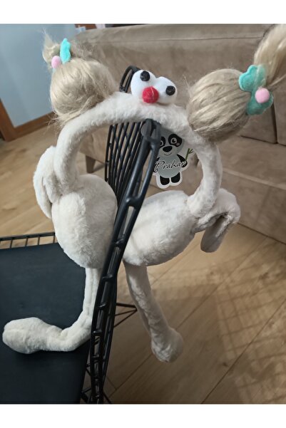 Blotch Cream Color Cute Plush Playing Headset with Figured Ears and Fluffy Sound