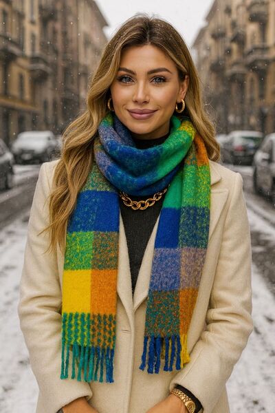 BALIENTE Şal pentru femei - Design Boucle colorat şi cu ciucuri