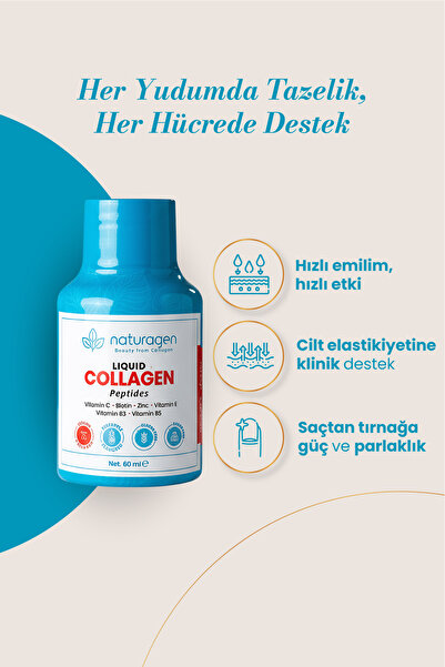 Naturagen Kolajen Ananas Aromalı Likit Collagen Shot 60 ml X12 Adet Şişe Tip 1 & Tip3 Hidrolize Sıvı Collagen