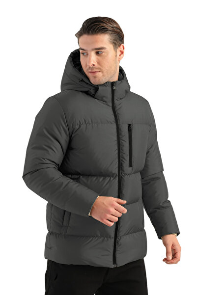 D1fference Erkek Antrasit Kalın Astarlı Kapüşonlu Su Ve Rüzgar Geçirmez Şişme...