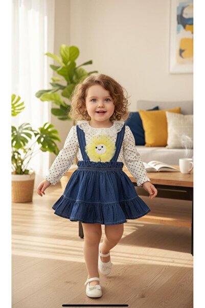 Moes Baby YAKASI DANTELLİ KOT SLOPET KIZ BEBEK ÇOCUK ELBİSE