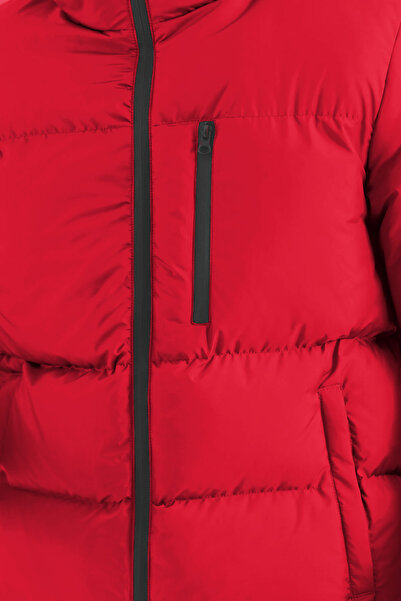 D1fference Ανδρικό χειμερινό αθλητικό παλτό με κουκούλα με κόκκινη χοντρή επένδυση