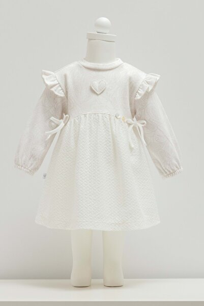 Caramell Tiny Lace Shoulder Ruffled Baby Dress Ecru