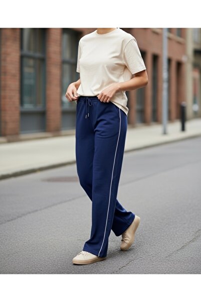 Noa&Noa Comfortable Fit Navy Blue Spanish Leg Trousers/Sweatpants with Side S...