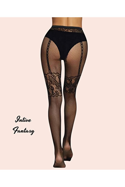 İntive Lingerie Чорапогащи с дантелен мотив и жартиер