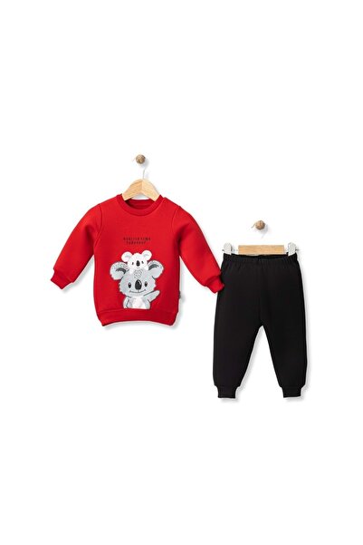 atabay Koala Printed Three Thread Sha Fleece-Lined Lt Top Set Red