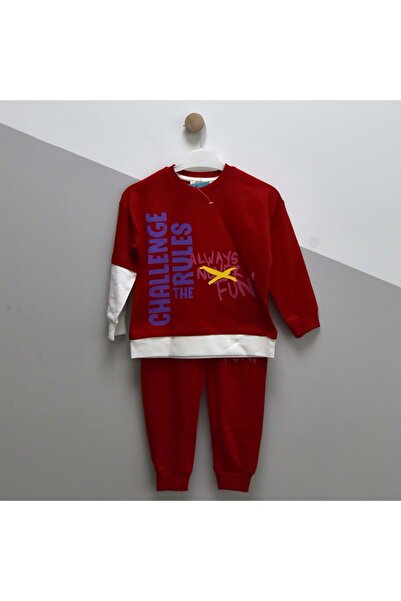 LOVE MAXX Challenge Printed Boys' Tracksuit Red