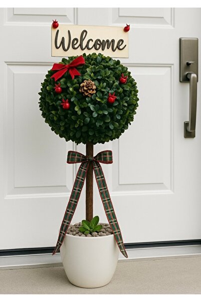 Marrone Noel Ağaç Dekoru Yılbaşı Ağacı Yeniyıl Süsleri Kapı Önü Top Şimşir Ağacı 50 cm