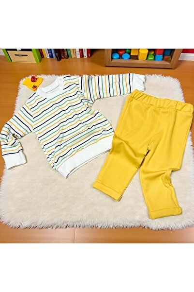 LOVE MAXX Striped Bottom Top Set Mustard