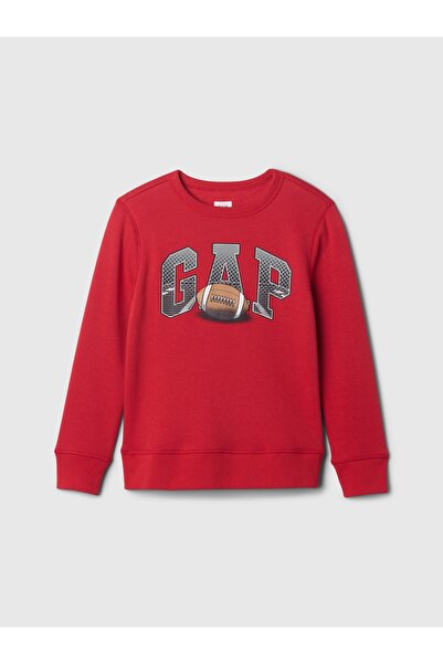 GAP Erkek Çocuk Kırmızı Gap Logo Grafikli Fleece Sweatshirt