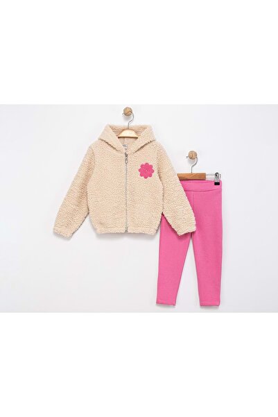 atabay Hooded Plush Wind Rose Three-Ply Tights Bottom Top Set Pink