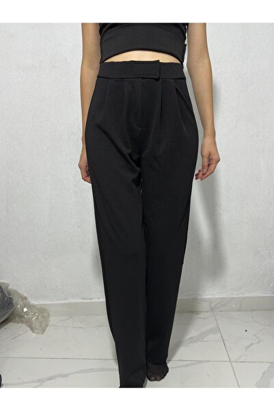 M&N Dámské kalhoty Palazzo s vysokým pasem a volnými nohavicemi se zapínáním na suchý zip – černé