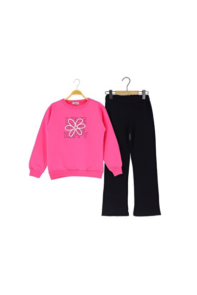 atabay Love to Be Happy Printed Two-Ply Shardoon Bottom Top Set Pink