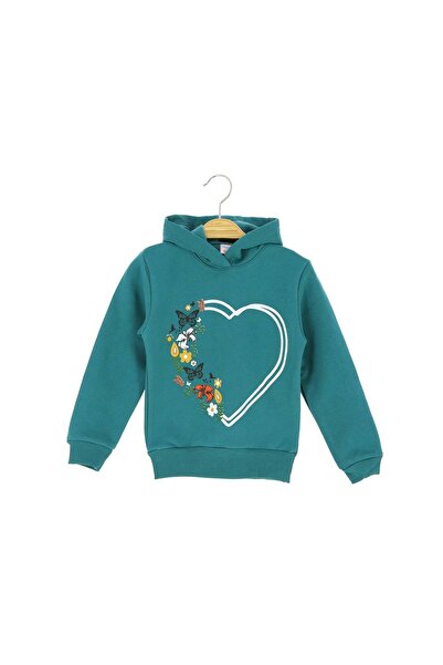 atabay Суитшърт с качулка и три ленти с принт „Пеперуда сърце“ в цвят петролн...