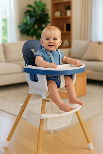 Bebelul Scaun de masa Bebelusi, 3 In 1, Suport Picioare, 2 Tavite si Husa Detasabile, Albastru