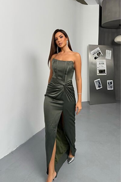 İyem Abiye Bel Düğümlü Straplez Abiye Elbise