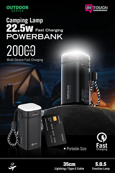 İntouch 20.000 Mah 22,5W PD Hızlı Kablolu Kamp Lambası Outdoor Serisi Powerbank