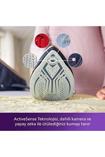 Philips Kameralı Ütü Kumaşı Tanıyan Otomatik Kapanan Ultra Güçlü 3100 W Buhar Kazanlı Ütü
