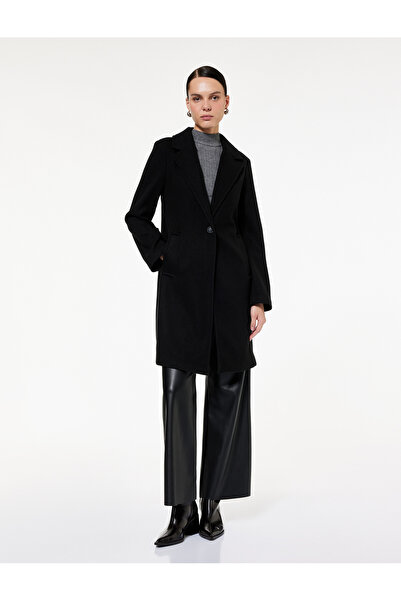 Koton Long Sleeve Buttoned Pocketed Double Breasted Long Cashmere Coat