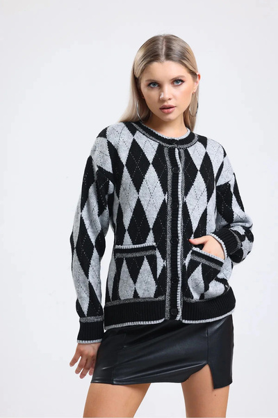Askı Nişantaşı Baklava Pattern Glitter Knitwear Sweater