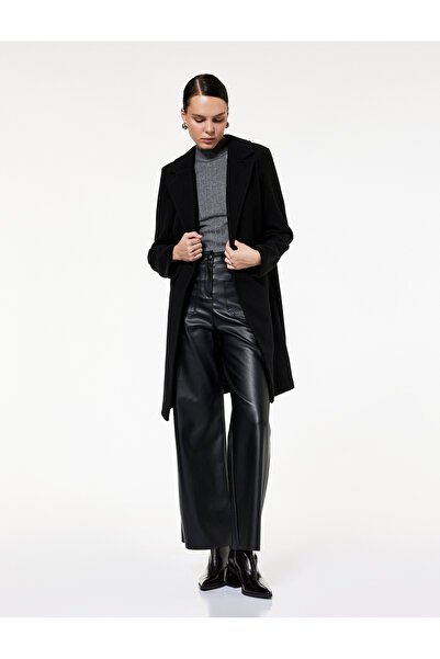Koton Long Sleeve Buttoned Pocketed Double Breasted Long Cashmere Coat