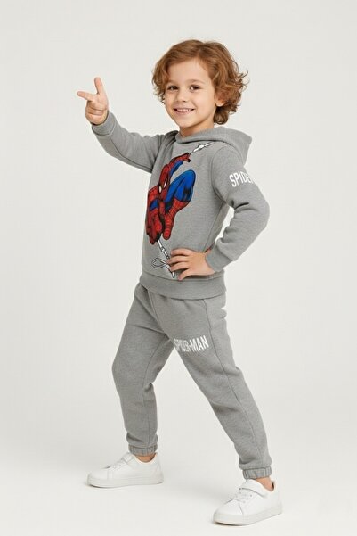 DUDO GİYİM Erkek Çocuk Örümcek Adam Baskılı Kapüşonlu Eşofman Takımı | Rahat ve Şık Günlük Takım