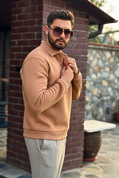 GUARAZ Чоловічий коричневий поло з бавовняної м'якої щільної тканини Oversize Sweatshirt