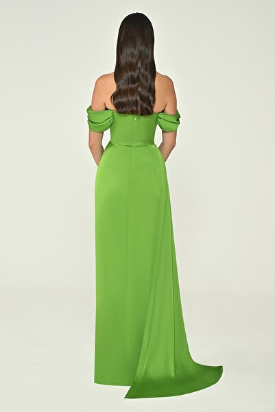 ALFABETA Women's Long Satin Evening Dress with Side Slit and Off Shoulder Prom Dress