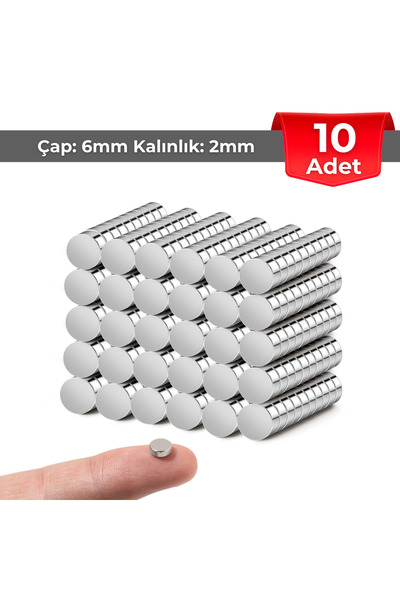 NeoHobi [10 Adet] Neodyum Mıknatıs Çap: 6mm Kalınlık: 2mm [D6x2] NdFeB Güçlü Mıknatıs – Yuvarlak [NH0005]