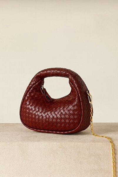 Çantacımstore Geantă de mână Mini Joli împletită pentru femei, roșu claret
