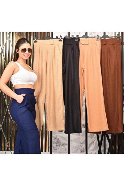 Dovil Γυναικείο παντελόνι με ψηλόμεσο velcro Palazzo σε μπλε Navy