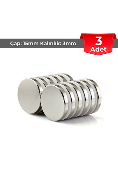 NeoHobi [3 Adet] Neodyum Mıknatıs Çap: 15mm Kalınlık: 3mm [D15x3] NdFeB Güçlü...