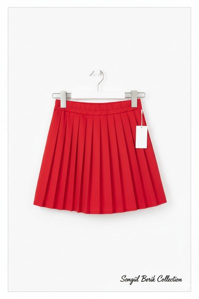 SONGÜLBERİK Pileli Şort Etek Kırmızı