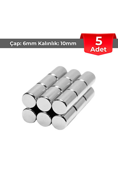 NeoHobi [5 Adet] Neodyum Mıknatıs Çap: 6mm Kalınlık: 10mm [D6x10] NdFeB Güçlü...