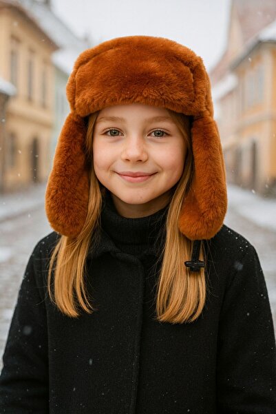 BALIENTE Girl's Beret Hat - Tile Plush, Fur and Snaps