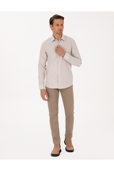 Pierre Cardin Μπεζ Slim Fit Μακρυμάνικο Πουκάμισο 50297468-VR011
