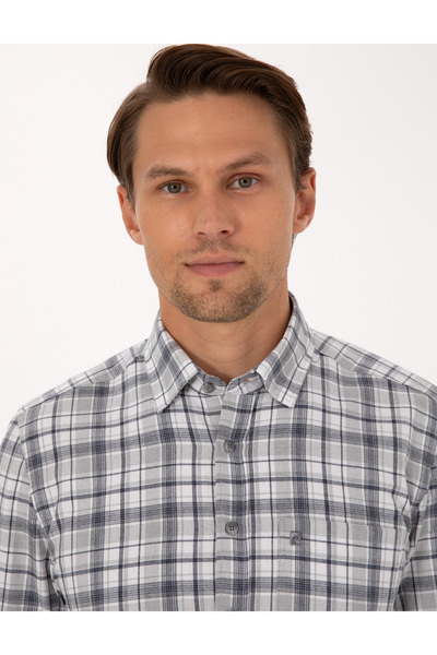 Pierre Cardin Lacivert Ekose Regular Fit Uzun Kollu Gömlek 50316754-VR033