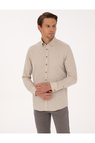 Pierre Cardin Bej Slim Fit Uzun Kollu Gömlek 50316768-VR011