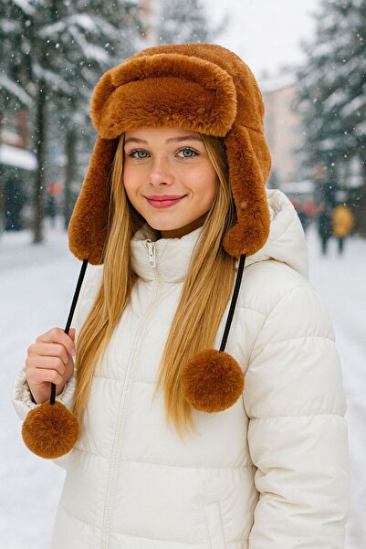 BALIENTE Дівчача шапка з помпоном з плюшевої тканини - з вушками