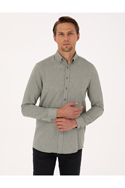 Pierre Cardin Cămașă verde cu mânecă lungă, texturată, slim fit 50316768-VR054