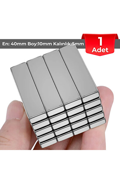 NeoHobi [1 Adet] Neodyum Mıknatıs Boy: 40mm En: 10mm Kalınlık: 5mm [40x10x5] NdFeB Güçlü Mıknatıs [NM107]
