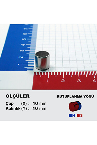 NeoHobi [2 Adet] Neodyum Mıknatıs Çap: 10mm Kalınlık: 10mm [D10x10] NdFeB Güçlü Mıknatıs – Yuvarlak [NM019]