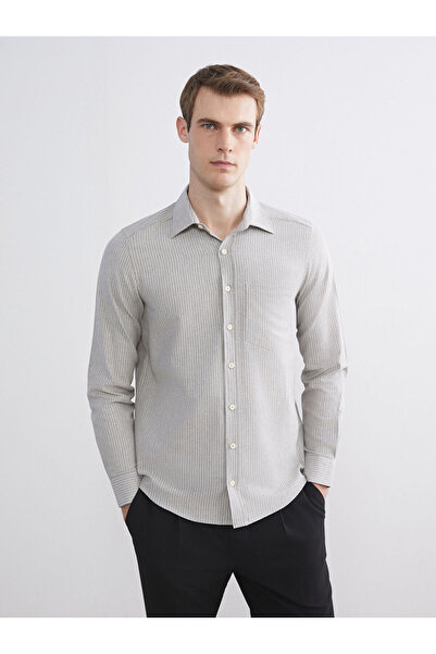 LC Waikiki Ανδρικό πουκάμισο με μακρυμάνικο ριγέ ποπλίνα Vision New Season Regular Fit