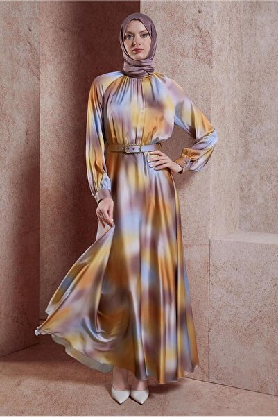 Alvina 44562 Patterned Chiffon Satin Dress