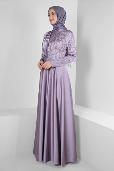 Alvina TAŞ İŞLEMELİ DRAPE DETAYLI ABİYE ELBİSE 50352