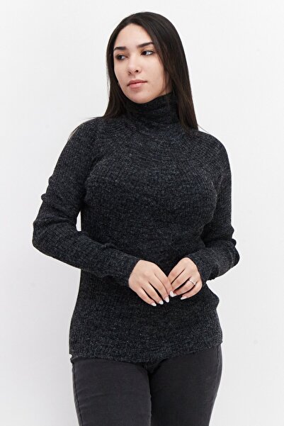Brave Soul Women Turtle Neck Long Sleeve Textured Sweater, Black